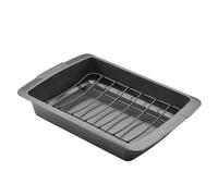 Farberware Bakeware Nonstick Roasting Pan/Roaster with U-Rack 14.75 Inch x 10.75 Inch - Gray