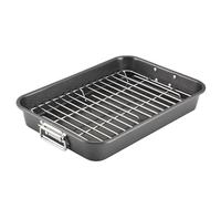Farberware Bakeware Nonstick Steel Roaster with Flat Rack, 11-Inch x 15-Inch, Gray