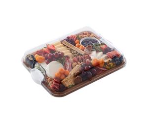 Farberware Build-A-Board Acacia Cutting Board with Built-in Compartments and Clear Locking Lid with White Handles Perfect for Charcuterie Snacks an