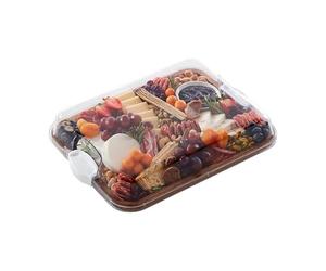 FARBERWARE Build-A-Board Acacia Cutting Board with Clear Locking Lid and White Handles, Perfect for Charcuterie, Snacks, and More - Make it. Take it. Enjoy it, 11x14 Inches, Single Compartment