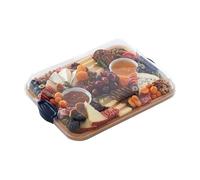 Farberware Build-A-Board Bamboo Chopping Board with Integrated Compartments and Lockable Clear Lid with Navy Blue Handles Ideal for Deli Meats, Snacks and More.
