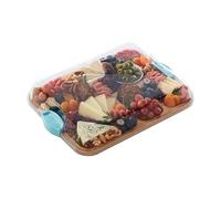 Farberware Build-A-Board Bamboo Cutting Board with Built-in Compartments and Clear Locking Lid with Blue Handles, Perfect for Charcuterie, Snacks, and More