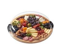 Farberware Build-a-Board Cutting Board with Single Compartment and Clear Locking Lid for Charcuterie, Snacks, and More-Make it. Take it. Enjoy it, 14-Inch Round, Bamboo