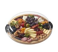 Farberware Build-a-Board Cutting Board with Single Compartment and Clear Locking Lid for Charcuterie, Snacks, and More-Make it. Take it. Enjoy it, 14-Inch Round, Bamboo