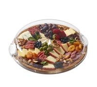 FARBERWARE Build-a-Board Cutting Board with Single Compartment and Clear Locking Lid for Charcuterie Snacks and More Acacia