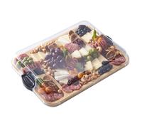 FARBERWARE Build-a-Board Cutting Board with Three Compartments and Clear Locking Lid for Charcuterie Snacks and More Acacia