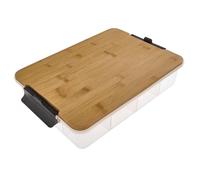 Farberware Build Snacklebox Serving Tray with Locking Bamboo Cutting Board Lid, Portable Storage Container with Compartments for Charcuterie, and More, Natural, Black