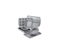 Farberware Nonstick Steel Bakeware Set with Cooling Rack, Baking Pan and Cookie Sheet Set with Nonstick Bread Pan and Cooling Grid, 10-Piece Set, Gray