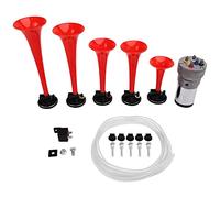 FARBIN Air Horns La Cucaracha Musical Horn 5 Trumpet Music Sound Air Horn with Compressor Play Lacucaracha Melody Red 12V 150db for Train Truck Car Boat RV UTV Motorcycle (LACUKARACHA Musical Horns)