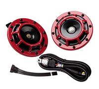 FARBIN Car Horns 12V Loud High Tone/Low Tone Metal Twin Horns Kit with Relay Harness, Universal Train Horns for Truck Car Motorcycle (Red horn with wiring harness)