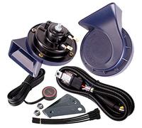 FARBIN Horn 12V Car Horns Loud Dual-Tone Waterproof Auto Horn Electric Snail Horn Kit with Relay Harness and Switch Button,Universal for Any 12V Vehicles (Blue horn with wire harness and button, 12v)