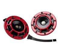 FARBIN Loud Car Horn 12v Super Tone Motorcycle Horns High Tone/Low Tone Twin Horn Kit with Protective Grill (red)