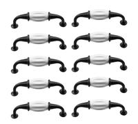 FarBoat 10Pcs Ceramic Dresser Drawer Pulls Black White Cabinet Hardware 3.8 Inch(96mm) Hole Center Antique Furniture Handles for Cottage Kitchen Bathroom Closet Cupboard with Mounting Screws