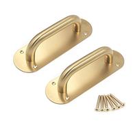 FarBoat 2Pcs 8-Inch Oval Base Commercial Pull Handles - 304 Stainless Steel Pull/Push Handle for Glass, Fire, Entrance/Exit Door (Hole Centre 140mm/5.5inch Gold)