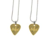 FarBoat 2Pcs Guitar Pick Necklace Chains Anniversary Musical Gifts Engraving Pattern Rock Pendant Gifts with Carrying Case for Christmas Men Women Musicians Boyfriend Husband Father's Day (Gold)