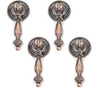 FarBoat 4Pcs Cabinet Tear Drop Pull Knobs Pendant Antique Decorative Handle Zinc Alloy Hardware for Furniture Dresser Closet Drawer with Screws(Red Bronze, 65mm/2.6inch)