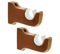FarBoat 4pcs Wooden Curtain Rod Bracket Wall-Mounted Classical Drapery Holder Fits Up to 1-1/4 Inch Rod Diameter (Single-Slot Teak-Tinged)