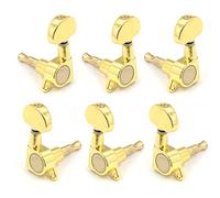 FarBoat Instrument Accessories Zinc Alloy Gold Acoustic Guitar String Tuning Pegs Keys Gold-Plated Tuner Machine Heads Knobs Half Round with Screws, Screw Nuts, Ferrules, Set of 6