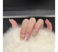 Farcauo Handmade Press on Nails 10Pcs Nude Gradient Fake Nails with 3D Bow & Cherry, Reusable Stick On Nails for Women (M)