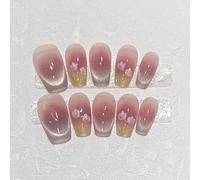 Farcauo Handmade Press on Nails 10Pcs Pink Gradient Cat Eye Fake Nails with 3D Tulip Flower Design, Glossy False Nails for Women (M)