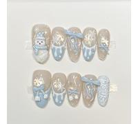 Farcauo Handmade Press on Nails 10Pcs Winter Snowman Fake Nails with 3D Snowflake Bow Icicle Design, Glossy False Nails for Women Christmas (M)