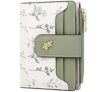 Farcauo Purses for Women Small Ladies Purse RFID Wallet for Women Cute Wallets with Card Holder Green Ladies Kawaii Flower Card Wallets Coin Purse with Credit Card Holder