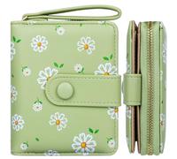 Farcauo Women's Light Green Small Purse Flower Design Wallets with ID Slot and Card Sleeves