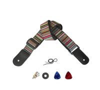 Farcaya Ukulele Strap Adjustable Ukulele Shoulder Strap Cotton Linen Soft Ethnic Style Leather Ends with Picks Strap Locks Buttons End Pins for Soprano Concert Tenor Baritone Uke (Striped Green)