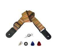 Farcaya Ukulele Strap Adjustable Ukulele Shoulder strapCotton Linen Soft Ethnic Style Leather Ends with Picks Strap Locks Buttons End Pins for Soprano Concert Tenor Baritone Uke (Striped Yellow)