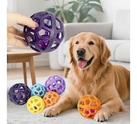FARDEER Hollow Dog Balls Inside Bells, Dog Toy Puzzle Ball,Interactive Puzzle Chew Toys for Medium Large Dogs- 2 Pack (Yellow+Purple)