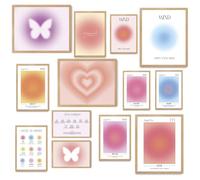 Fardes Angel Number Posters for Preppy Room Decor Aesthetic Pictures, 13pcs Aesthetic Aura Wall Decor, Pink and Preppy Bedroom Decor for Teen Girls