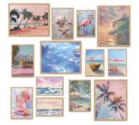 Fardes Beachy Room Decor for Coconut Girl Aesthetic Pictures, 13pcs Preppy Coastal Wall Art, Pinky Beach Watercolor Wall Art, Coconut Girl Room Decor, Coastal Prints for Dorm Decor