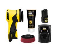 Farécla G Plus Dual Action Mini Polisher Kit - Cordless 10.8V DA Tool with 12mm Throw, Ø74mm Plate, Battery, Charger, G Mop Pad & G360 Compound