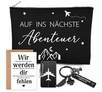 Farewell Gift Colleague Set with Engraving: Cosmetic Bag & Keyring Pass auf Dich - Gift Idea for Travel, Pilots, Colleagues, Friends as a Lucky Charm for New Adventures