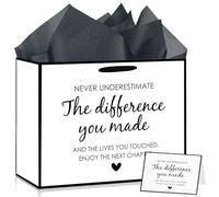 Farewell Going Away Gift Bag Retirement Gift Bag with Tissue Paper and Greeting Card Black White Appreciation Good Luck Gift Wrap for Teacher Coworkers Men Women Going Away Goodbye Party Supplies