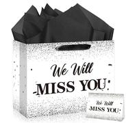 Farewell Going Away Party Decorations Black White We Will Miss You Gift Bags with Wrapping Paper Greeting Card for We Will Miss You,Goodbye,Retirement,Coworker Office Leaving Party Supplies Decor