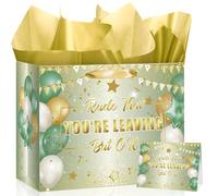 Farewell Going Away Party Decorations,Sage Green Gold Rude That You're Leaving But Ok Gift Bags with Wrapping Tissue Paper Card for Moving Away,Goodbye,Retirement,Coworker Leaving Party Supplies Decor