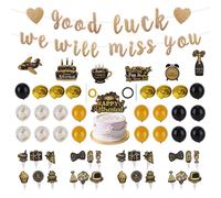 Farewell Party Decorations, Good Luck We Will Miss You Banner Black & Gold Cake & Cupcake Toppers Latex Balloons with Hanging Swirls for Going Away Retirement Coworker Sorry Your Leaving Goodbye Decor