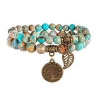 Farfume Chakra Bracelets for Women, Blue Sea Sediment & LifeTree (Large)