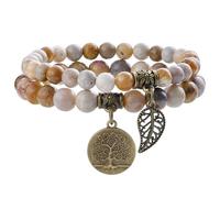 Farfume Chakra Bracelets for Women, Coral Jade & LifeTree（Medium）