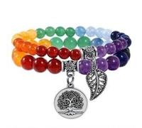 Farfume Chakra Bracelets for Women - Crystals Bracelet Double Set | Natural Gemstones, Yoga Reiki, Bead Bracelets, for Womens Men, LifeTree, Size 17-18.5-21 CM