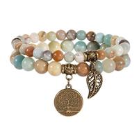 Farfume Chakra Bracelets for Women - Crystals Bracelet Double Set | Natural Gemstones, Yoga Reiki, Bead Bracelets, for Womens Men, LifeTree, Size 17-18.5-21 CM