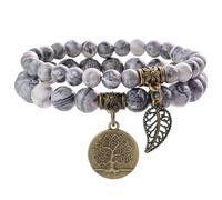 Farfume Chakra Bracelets for Women - Crystals Bracelet Gift for Women Natural Gemstones Yoga Reiki- A Set of Double Bracelets（Picasso Jasper & LifeTree（Medium）