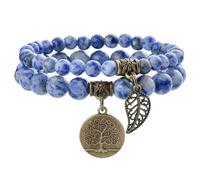 Farfume Chakra Bracelets for Women - Crystals Bracelet Women Natural Gemstones Yoga Reiki- A Set of Double Bracelets（Blue Spotted Jasper & LifeTree（Medium）