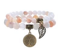 Farfume Chakra Bracelets for Women - Crystals Bracelet Women Natural Gemstones Yoga Reiki- A Set of Double Bracelets（Pink Aventurine & LifeTree（Medium）