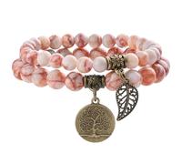 Farfume Chakra Bracelets for Women - Crystals Bracelet Women Natural Gemstones Yoga Reiki- A Set of Double Bracelets（Red Vein Jasper & LifeTree（Medium）