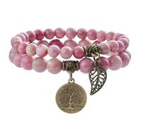 Farfume Chakra Bracelets for Women - Crystals Bracelet Women Natural Gemstones Yoga Reiki- A Set of Double Bracelets(Rhodochrosite & LifeTree(Medium)