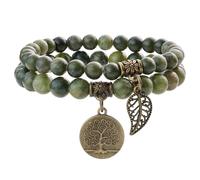 Farfume Chakra Bracelets for Women - Crystals Bracelet Women Natural Gemstones Yoga Reiki- A Set of Double Bracelets（Taiwan Jade & LifeTree（Medium）