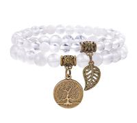 Farfume Chakra Bracelets for Women - Crystals Bracelet Women Natural Gemstones Yoga Reiki- A Set of Double Bracelets（Clear Quartz & LifeTree（Medium）