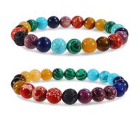Farfume Chakra Bracelets for Women - Crystals Bracelet Women Natural Gemstones Yoga Reiki Bangle- A Set of Double Bracelets(Lava Stone & Chakras Stone)